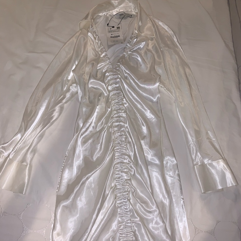 Zara white silk sinch dress NEW